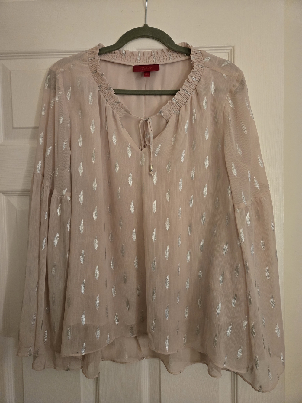Jennifer Lopez Pink Blouse with Silver Metallic Accents